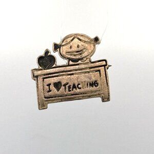 Estate Sterling Silver 925 "I Love Teaching" Teacher Brooch Pin Mexico 7.3g